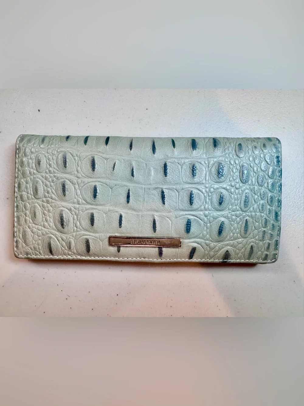 Brahmin Croc-Embossed Leather Ady Wallet in Ocean Collodi